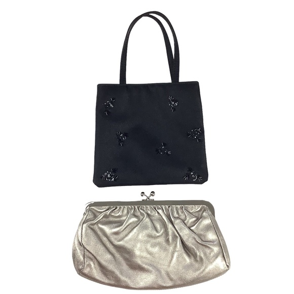 Party Purse Clutch Lot of 2 Black Silver Evening Wedding Prom Handbag Night Out